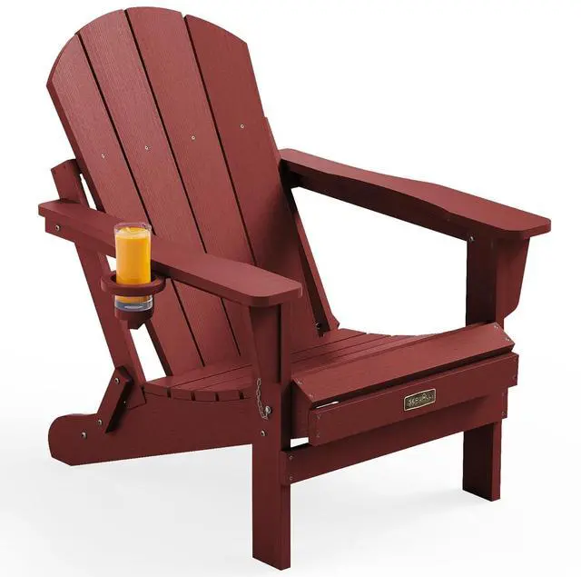 Main image of Folding Adirondack Chair Outdoor Adirondack Chairs Weather Resistant Fire Pit Chairs for Patio - Red