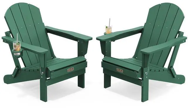 Main image of Foldable Adirondack Chair Set of 2 for Patio Garden All Weather Adirondack Chairs with Cup Holder Outdoors Fire Pit Chairs-Green
