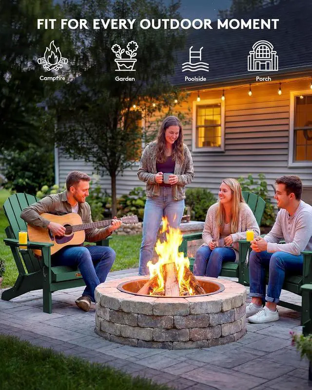 Alt view image 7 of 7 - Foldable Adirondack Chair Set of 2 for Patio Garden All Weather Adirondack Chairs with Cup Holder Outdoors Fire Pit Chairs-Green