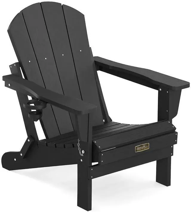 Main image of Folding Adirondack Chair with Cup Holer, Weather Resistant Adirondack Chairs for Outdoor, Patio, Lawn, Garden, Backyard Deck, Fire Pit - Black