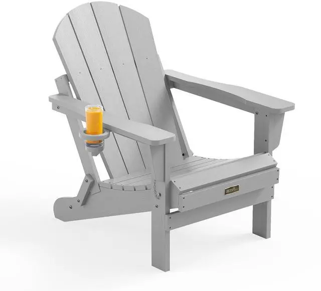 Main image of Folding Adirondack Chair with Cup Holder for Patio Garden Outdoors Fire Pit- Spanish Gray