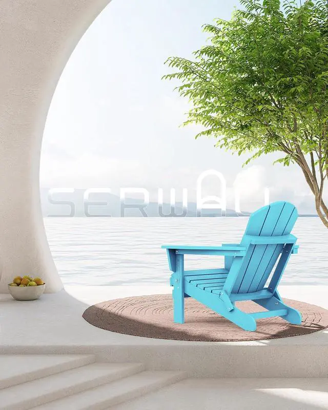 Alt view image 2 of 7 - Folding Adirondack Chair with Cup Holder Outdoor Adirondack Chairs Weather Resistant Patio Chair Fire Pit Chairs - Light Blue