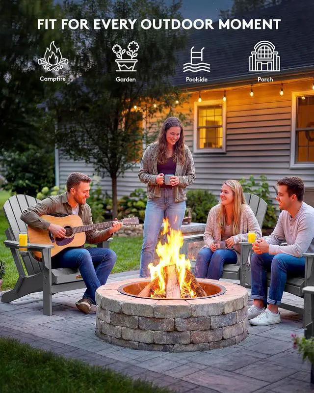 Alt view image 7 of 7 - Folding Adirondack Chair with Cup Holder for Patio Garden Outdoors Fire Pit- Spanish Gray