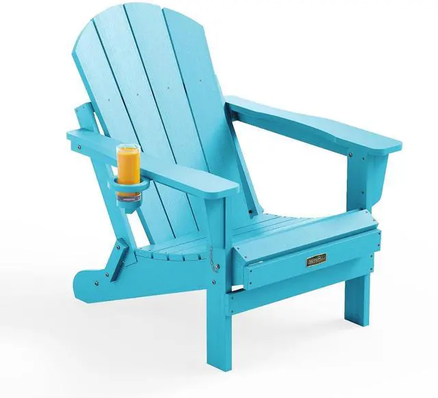 Main image of Folding Adirondack Chair with Cup Holder Outdoor Adirondack Chairs Weather Resistant Patio Chair Fire Pit Chairs - Light Blue