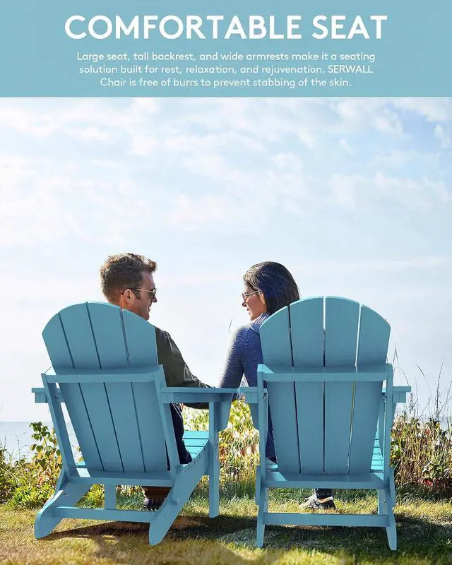 Alt view image 4 of 7 - Folding Adirondack Chair with Cup Holder Outdoor Adirondack Chairs Weather Resistant Patio Chair Fire Pit Chairs - Light Blue