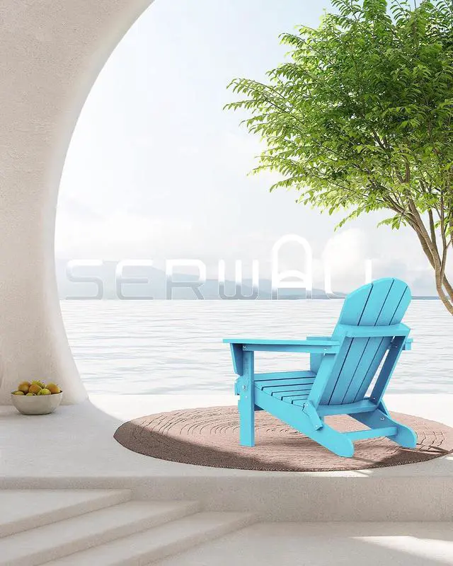 Alt view image 7 of 7 - Folding Adirondack Chair Weather Resistant Patio Chair with Cup Holder Outdoor Chairs Set of 6 Painted Adirondack Chairs - Light Blue