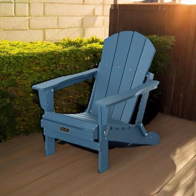 Alt view image 2 of 7 - Folding Adirondack Chairs with Cup Holder, Weather Resistant Adirondack Chairs for Outdoor, Patio, Lawn, Garden, Backyard Deck, Fire Pit - Blue