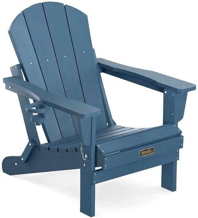 Main image of Folding Adirondack Chairs with Cup Holder, Weather Resistant Adirondack Chairs for Outdoor, Patio, Lawn, Garden, Backyard Deck, Fire Pit - Blue