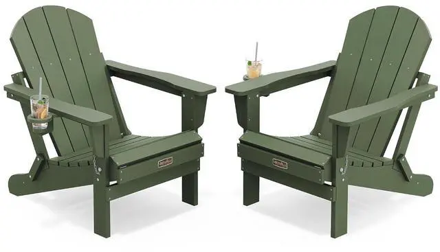 Main image of Foldable Adirondack Chair with Cup Holder Set of 2 for Patio Garden Outdoors Fire Pit Chairs-Avocadogreen