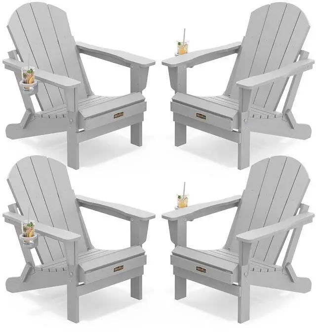 Main image of Folding Adirondack Chair Set of 4, Weather Resistant HIPS Patio Chairs with Cup Holder for Garden Outdoors Fire Pit- Spanish Gray