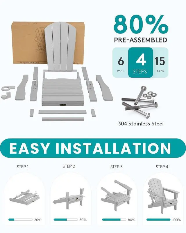 Alt view image 4 of 7 - Folding Adirondack Chair with Cup Holder for Patio Garden Outdoors Fire Pit- Spanish Gray