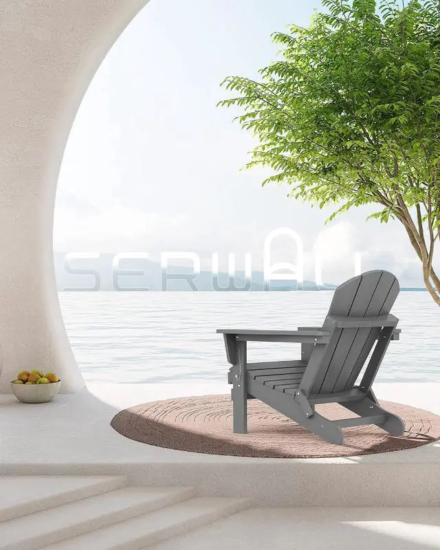 Alt view image 2 of 6 - Folding Adirondack Chair with Cup Holder Set of 4, Weather Resistant HIPS Patio Chairs, Wooden Textured, Fire Pit Chairs for Garden Outdoors Fire Pit - Gray