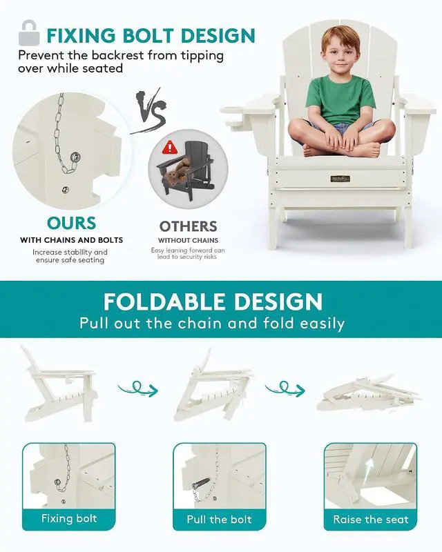 Alt view image 4 of 7 - Adirondack Chair - Folding Adirondack Chairs Hips Outdoor Chairs Set of 6 Weather Resistant- White