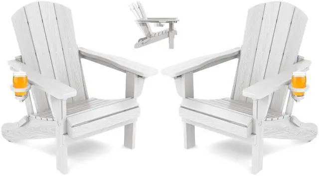 Main image of Folding Adirondack Chair Set of 2, Reclining Adirondack Chair with 3 Recline Positions, All Weather HDPE Outdoor Adirondack, White