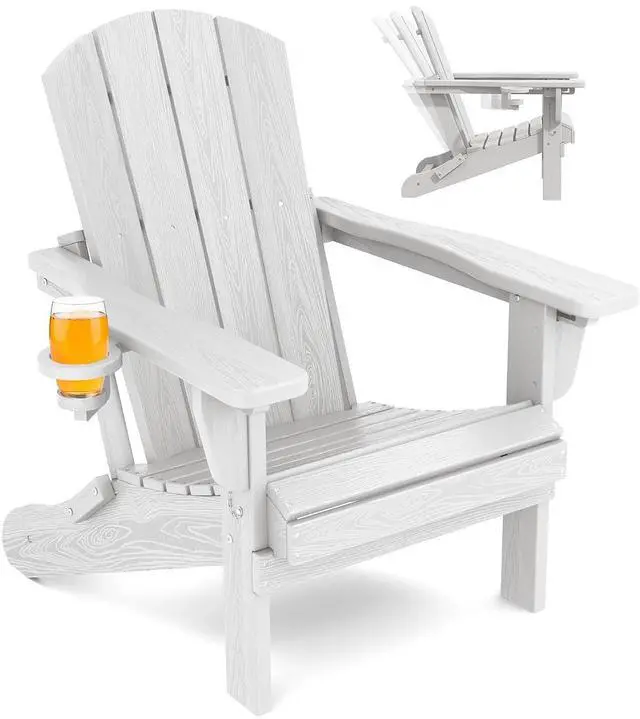 Main image of Folding Adirondack Chair, Adirondack Outdoor Chair with Cup Holder, Adjustable Adirondack Chair with 3 Recline Positions, All Weather HDPE Outdoor Adirondack, White
