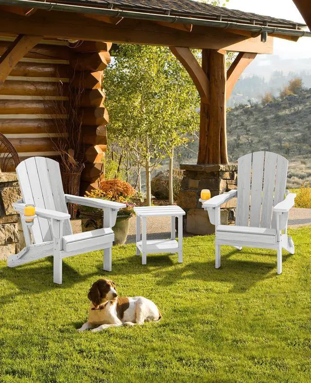 Alt view image 7 of 7 - Folding Adirondack Chair, Adirondack Outdoor Chair with Cup Holder, Adjustable Adirondack Chair with 3 Recline Positions, All Weather HDPE Outdoor Adirondack, White