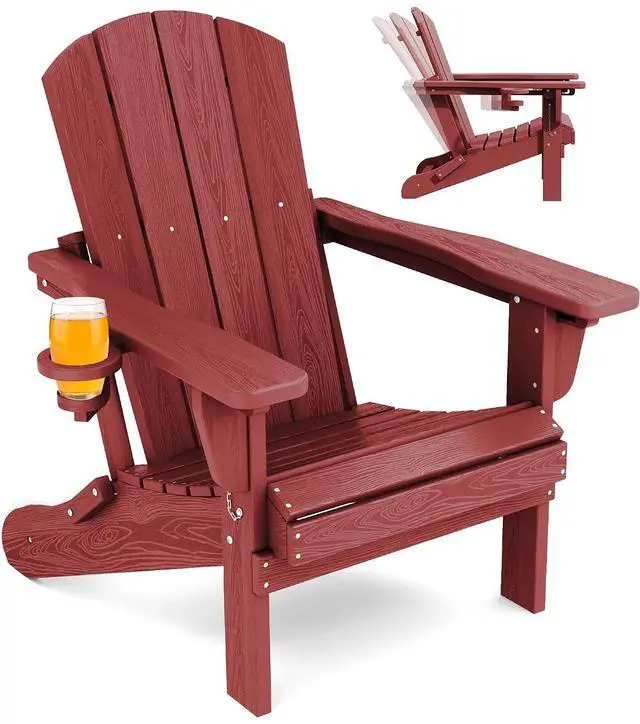 Main image of Adjustable Folding Adirondack Chair, Reclining Adirondack Chair with Cup Holder, Red