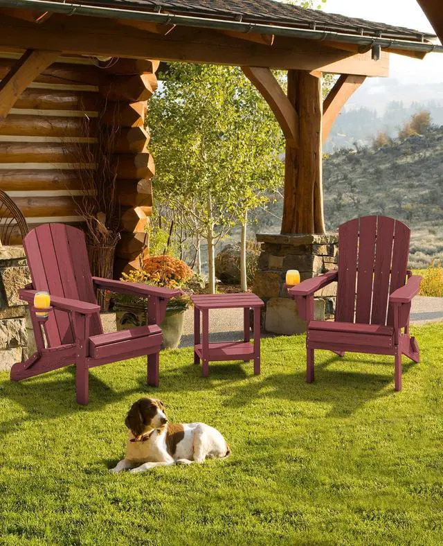 Alt view image 7 of 7 - Folding Adirondack Chair Set of 6, Adjustable Adirondack Chair with 3 Recline Positions, All Weather HDPE Outdoor Adirondack with Cup Holders, Red