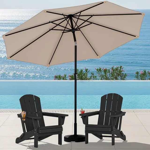 Main image of Folding Adirondack Chair Set of 2 with 9Ft Umbrella, HDPE Adirondack Chairs with Adjustable Recline Positions, Black (Umbrella Base is not Included)