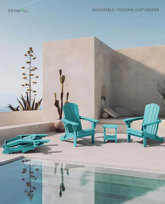 Alt view image 2 of 7 - Folding Adirondack Chair Set of 2, Adjustable Adirondack Chair with 3 Recline Positions, All Weather HDPE Outdoor Adirondack with Cup Holders, Aruba