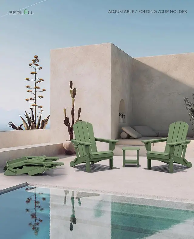 Alt view image 2 of 7 - Folding Adjustable Adirondack Chair Set of 4, Reclining Adirondack Chair with 3 Recline Positions, All Weather HDPE Outdoor Adirondack, Avocado Green