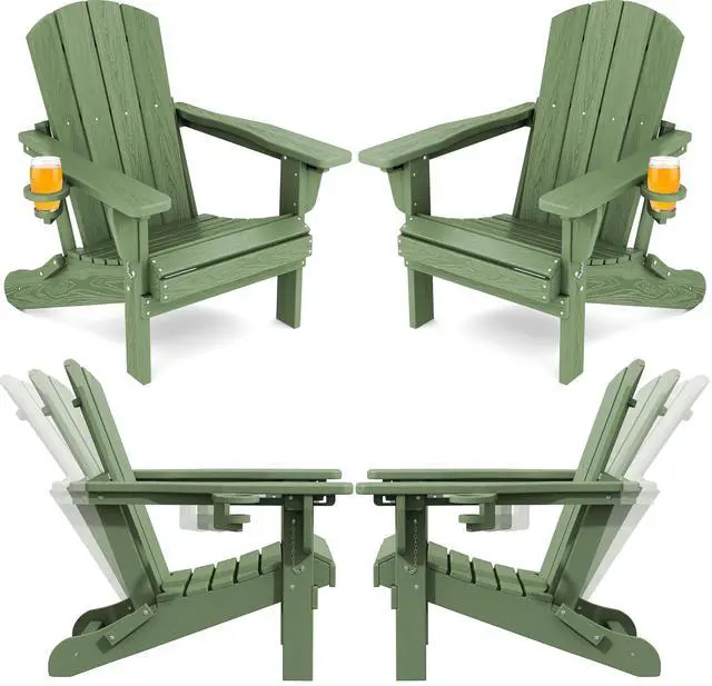 Main image of Folding Adjustable Adirondack Chair Set of 4, Reclining Adirondack Chair with 3 Recline Positions, All Weather HDPE Outdoor Adirondack, Avocado Green