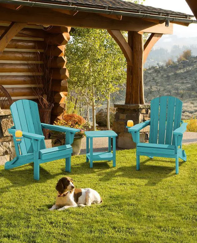 Alt view image 7 of 7 - Folding Adirondack Chair Set of 2, Adjustable Adirondack Chair with 3 Recline Positions, All Weather HDPE Outdoor Adirondack with Cup Holders, Aruba