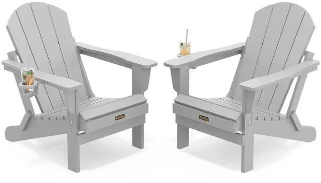 Main image of Foldable Adirondack Chair Set of 2, Weather Resistant for Patio Chairs with Cup Holder Patio Garden Outdoors Fire Pit-Space Grey