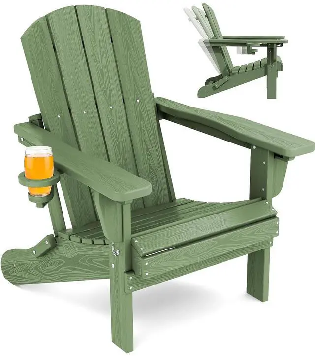Main image of Folding Adjustable Adirondack Chair, Reclining Adirondack Chair with 3 Recline Positions, All Weather HDPE Outdoor Adirondack, Avocado Green