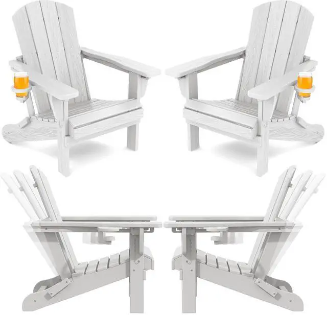Main image of Folding Adirondack Chair Set of 4, Reclining Adirondack Chair with 3 Recline Positions, All Weather HDPE Outdoor Adirondack, White