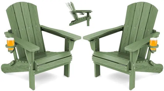 Main image of Folding Adjustable Adirondack Chair Set of 2, Reclining Adirondack Chair with 3 Recline Positions, All Weather HDPE Outdoor Adirondack, Avocado Green
