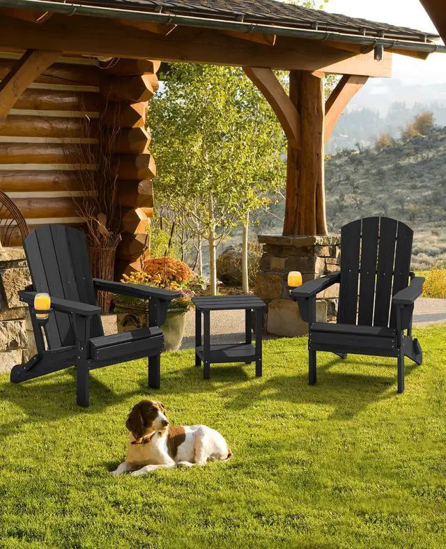 Alt view image 7 of 7 - Folding Adirondack Chair, Adirondack Outdoor Chair with Cup Holder, Adjustable Adirondack Chair with 3 Recline Positions, All Weather HDPE Outdoor Adirondack, Black
