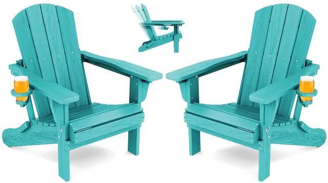 Main image of Folding Adirondack Chair Set of 2, Adjustable Adirondack Chair with 3 Recline Positions, All Weather HDPE Outdoor Adirondack with Cup Holders, Aruba