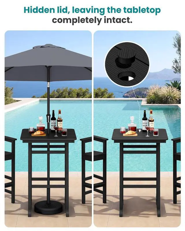Alt view image 3 of 7 - Balcony Adirondack Chairs and Table 3 Pieces Set, Adirondack Bar Height Chairs Set of 2 and Bar Table, Outdoor Bar Stools Set for Bistro, Poolside, Backyard, Black
