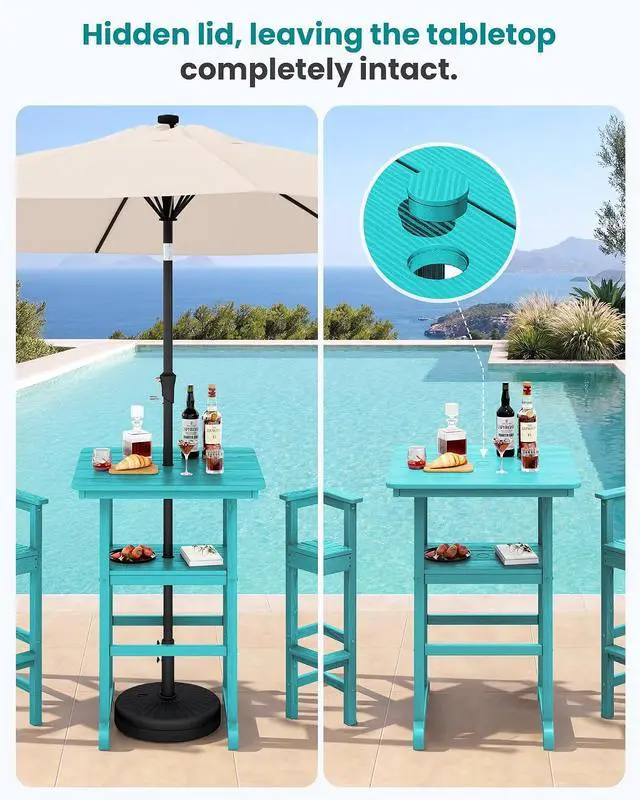 Alt view image 2 of 7 - Balcony Adirondack Chairs and Table 3 Pieces Set, Oversize Adirondack Bar Height Chairs Set of 2 and Bar Table, Outdoor Bar Stools Set, Aruba