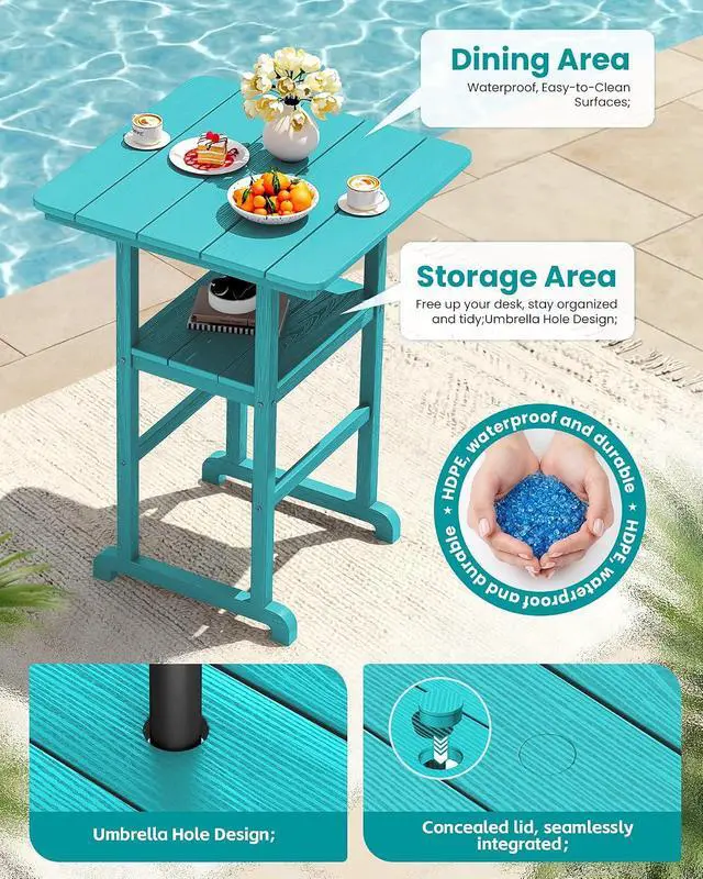 Alt view image 6 of 7 - Balcony Adirondack Chairs and Table 3 Pieces Set, Oversize Adirondack Bar Height Chairs Set of 2 and Bar Table, Outdoor Bar Stools Set, Aruba