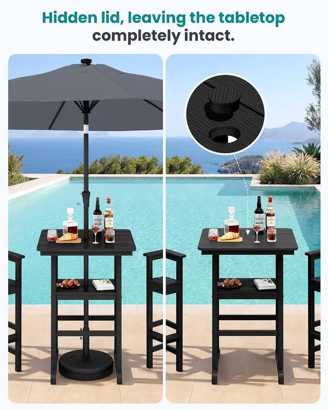 Alt view image 2 of 7 - 5 Pieces Outdoor Patio Bar Set, Oversize Tall Adirondack Bar Chair and Table Set, Black