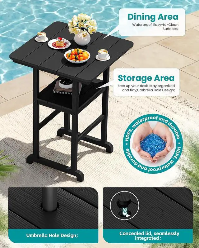 Alt view image 3 of 7 - 5 Pieces Outdoor Patio Bar Set, Oversize Tall Adirondack Bar Chair and Table Set, Black