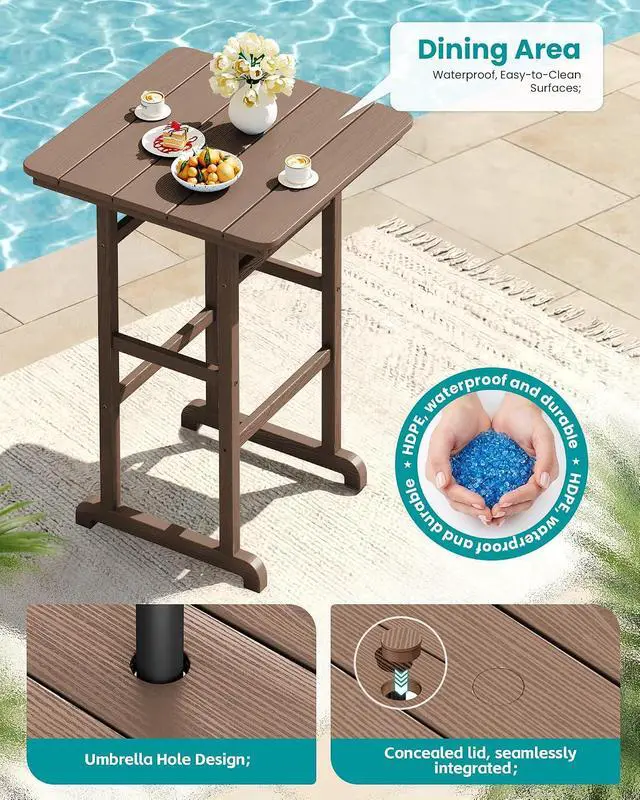 Alt view image 3 of 7 - Balcony Adirondack Chairs and Table 3 Pieces Set, Adirondack Bar Height Chairs Set of 2 and Bar Table, Outdoor Bar Stools Set for Bistro, Poolside, Backyard, Brown