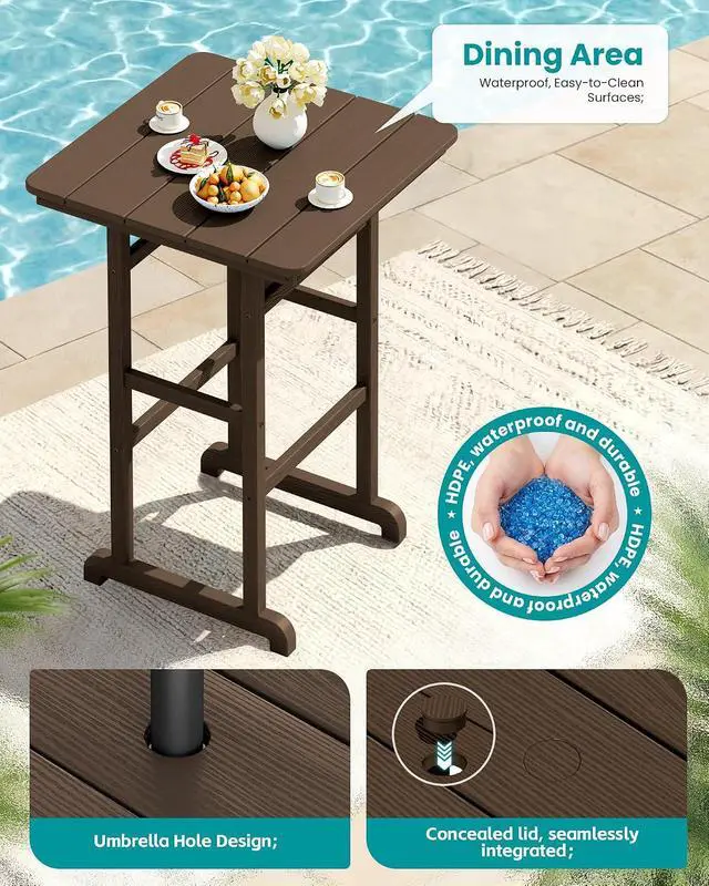 Alt view image 3 of 7 - HDPE Outdoor Patio Bar Set, Tall Adirondack Bar Chair and Table Set (Coffee, 3 pcs)