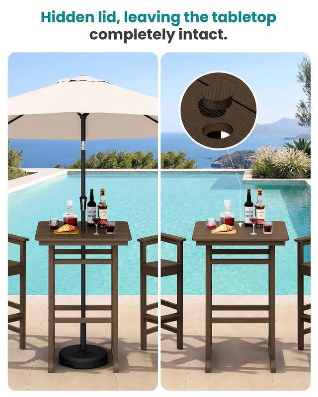 Alt view image 2 of 7 - HDPE Outdoor Patio Bar Set, Tall Adirondack Bar Chair and Table Set (Coffee, 3 pcs)