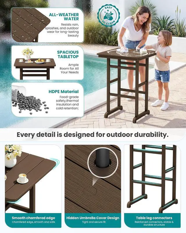 Alt view image 5 of 7 - HDPE Outdoor Patio Bar Set, Tall Adirondack Bar Chair and Table Set (Coffee, 3 pcs)