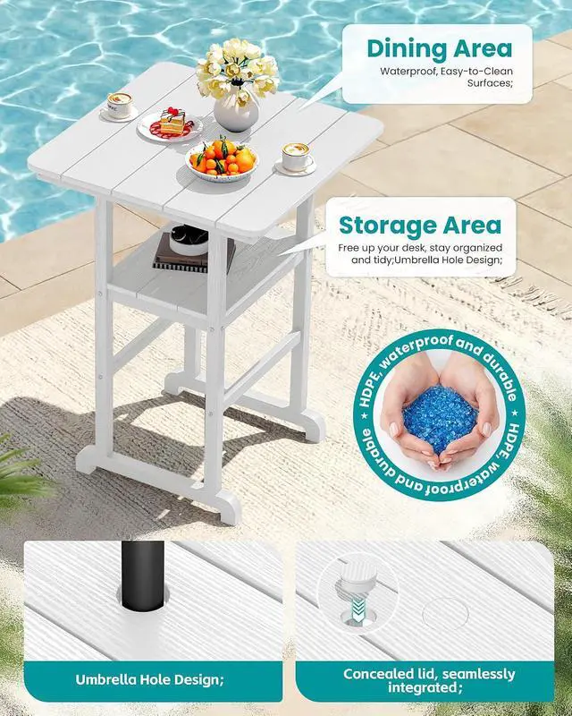 Alt view image 3 of 7 - Balcony Adirondack Chairs and Table 3 Pieces Set, Oversize Adirondack Bar Height Chairs Set of 2 and Bar Table, Outdoor Bar Stools Set, White