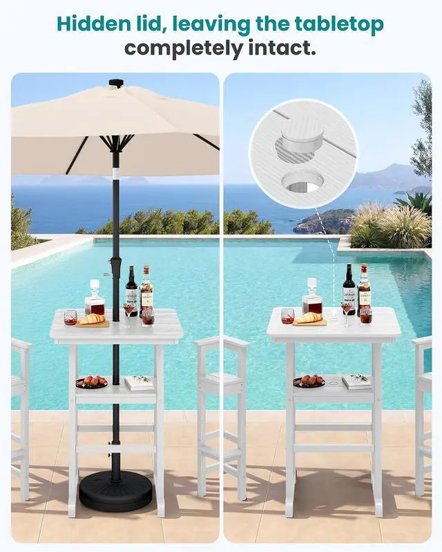 Alt view image 2 of 7 - Balcony Adirondack Chairs and Table 3 Pieces Set, Oversize Adirondack Bar Height Chairs Set of 2 and Bar Table, Outdoor Bar Stools Set, White