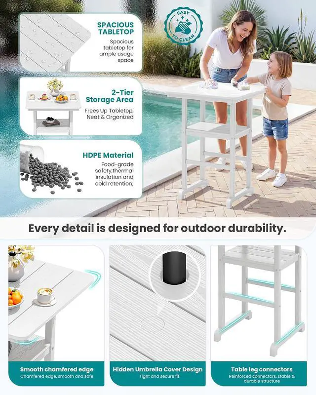 Alt view image 5 of 7 - Balcony Adirondack Chairs and Table 3 Pieces Set, Oversize Adirondack Bar Height Chairs Set of 2 and Bar Table, Outdoor Bar Stools Set, White