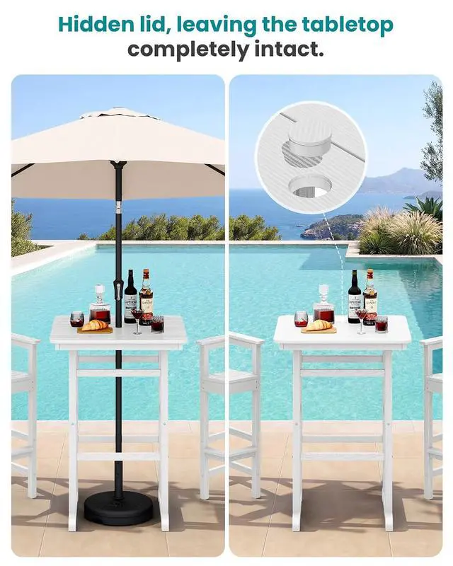Alt view image 2 of 7 - Tall Adirondack Bar Chairs and Table 3 Pieces Set, Adirondack Bar Height Chairs Set of 2 and Bar Table, Outdoor Bar Stools Set for Bistro, Poolside, Backyard, White