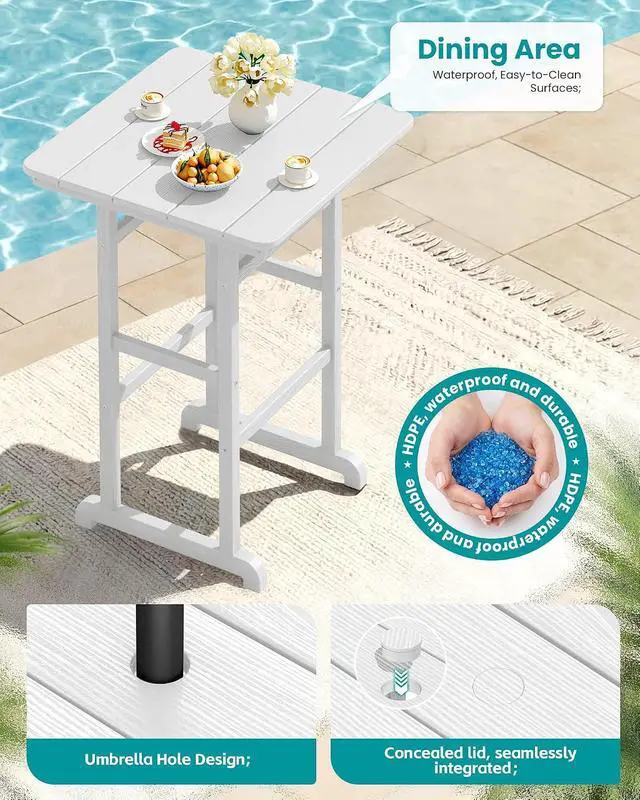 Alt view image 3 of 7 - Tall Adirondack Bar Chairs and Table 3 Pieces Set, Adirondack Bar Height Chairs Set of 2 and Bar Table, Outdoor Bar Stools Set for Bistro, Poolside, Backyard, White