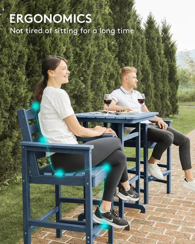 Alt view image 6 of 7 - 8 Pieces Balcony Adirondack Chairs and Table Set, Adirondack Bar Height Chairs Set of 6 and 2 Bar Table, Outdoor Bar Stools Set, Blue