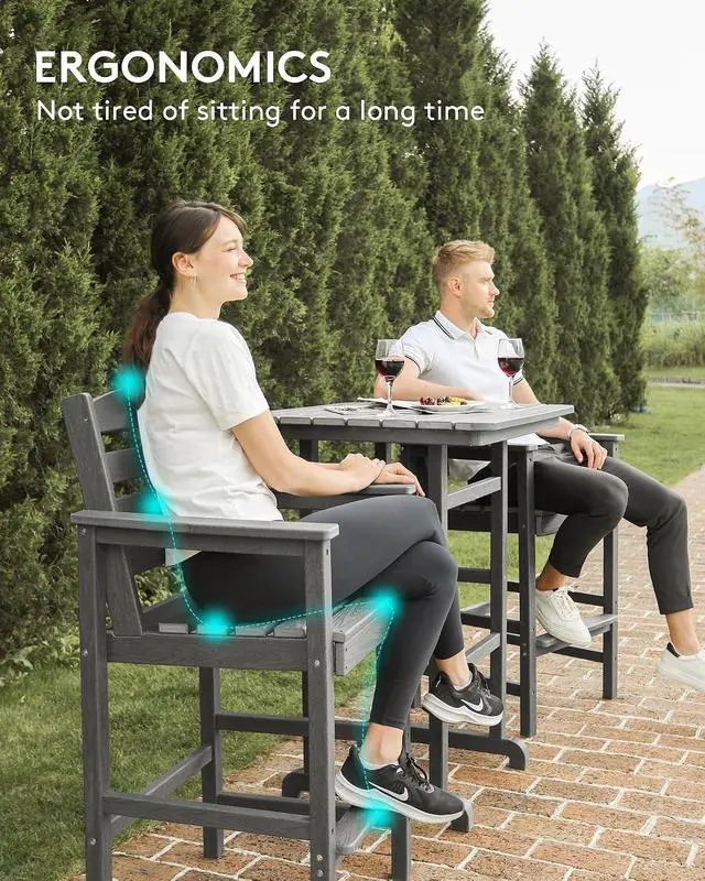 Alt view image 6 of 7 - 8 Pieces Balcony Adirondack Chairs and Table Set, Adirondack Bar Height Chairs Set of 6 and 2 Bar Table, Outdoor Bar Stools Set, Gray