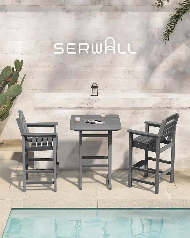Alt view image 7 of 7 - 8 Pieces Balcony Adirondack Chairs and Table Set, Adirondack Bar Height Chairs Set of 6 and 2 Bar Table, Outdoor Bar Stools Set, Gray